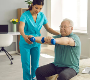 woman helping senior