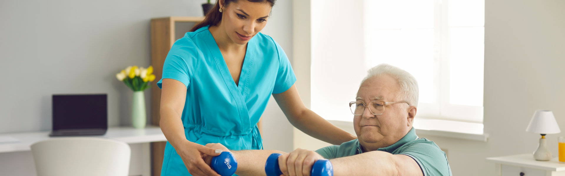 woman helping senior